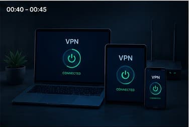 VPN connected across a laptop, tablet and phone